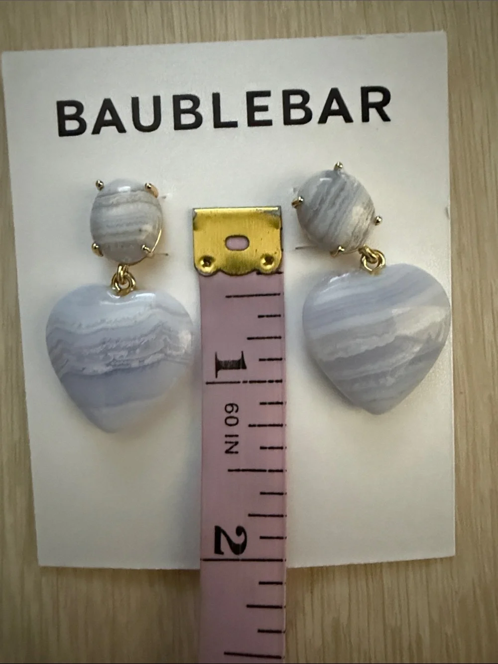 BaubleBar Juno Sheri Pale Blue Lace Agate Heart Drop Earrings with Gold